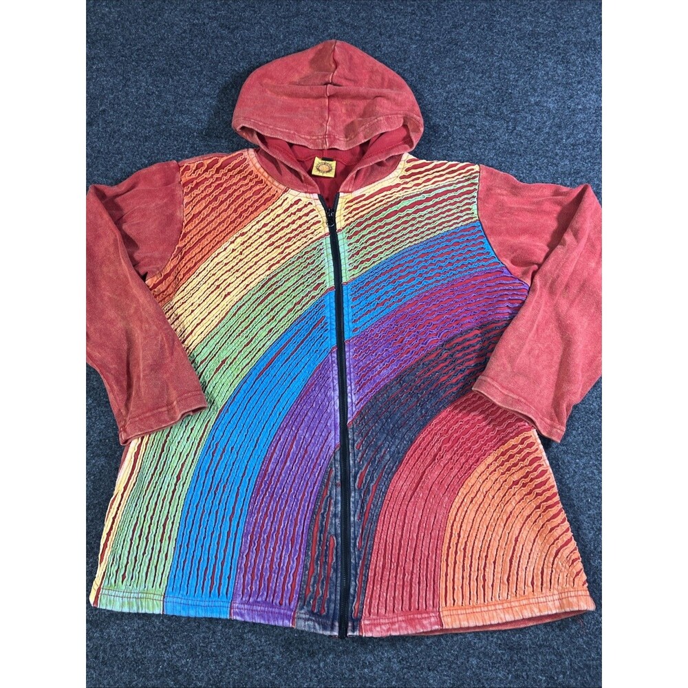 Karma Circle Women's Size L Boho Flower Rainbow Hippie Zipper Jacket
